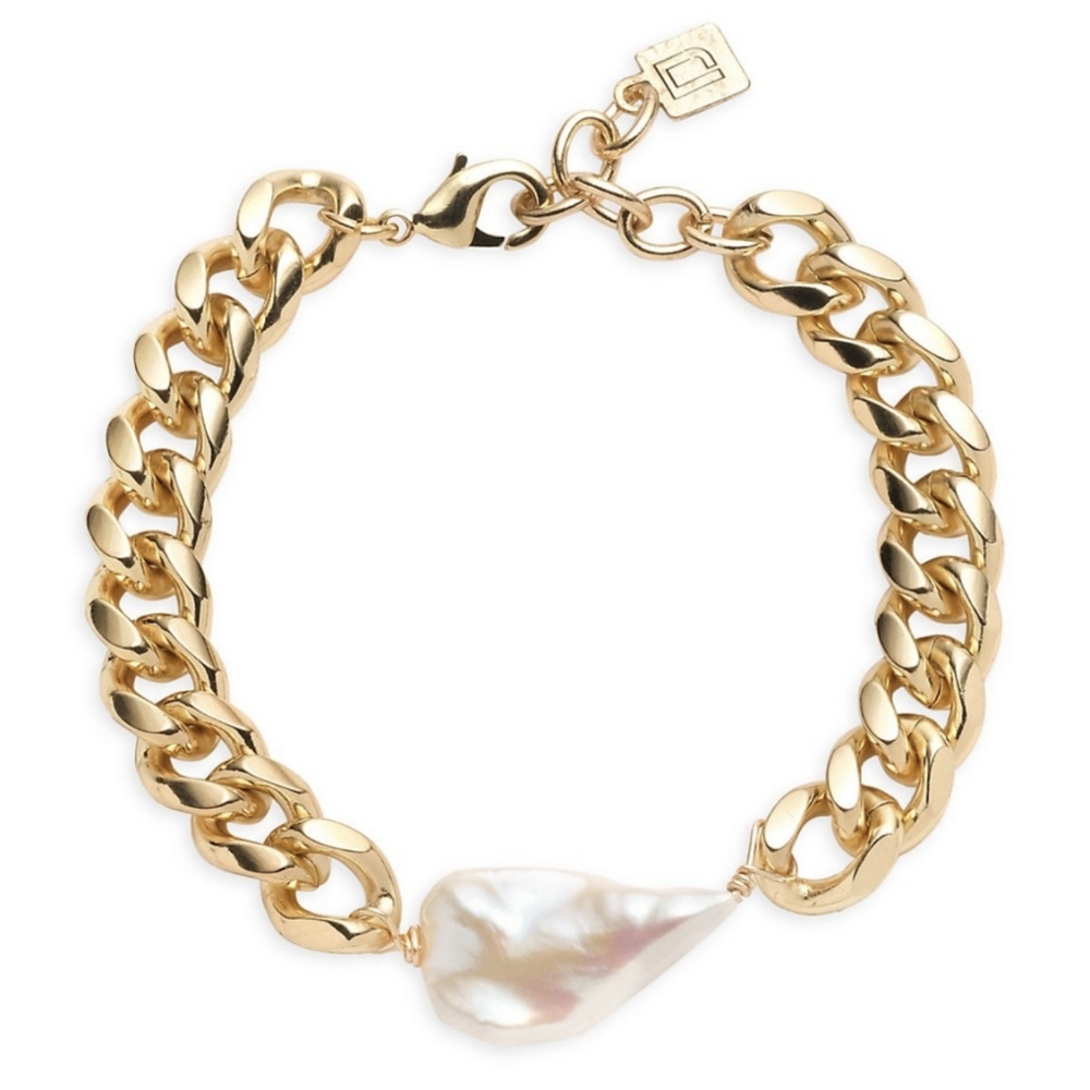 DANNIJO x Anthropologie Chunky Curb Link Chain Bracelet with Cultured Pearl